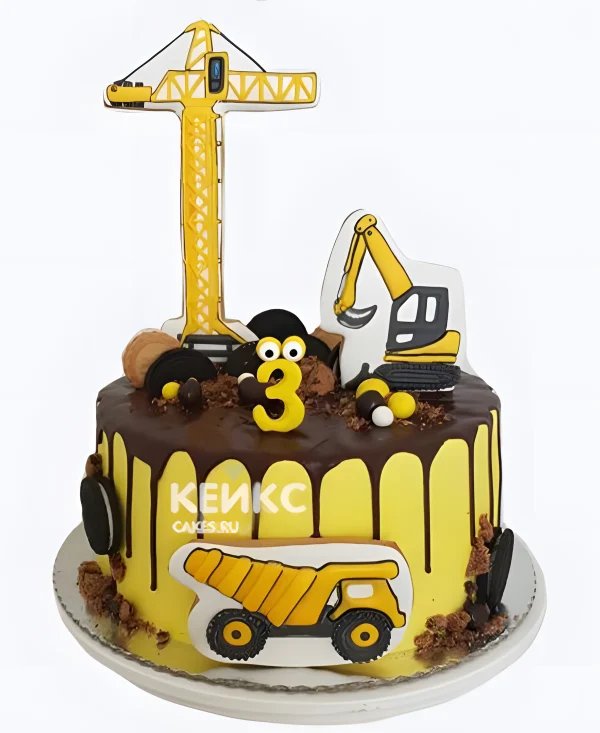 Бенто торт мальчику на 3 года с подтеками и машинами Фото