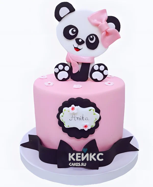 Бенто торт мастичный с пандой и бантиком Фото