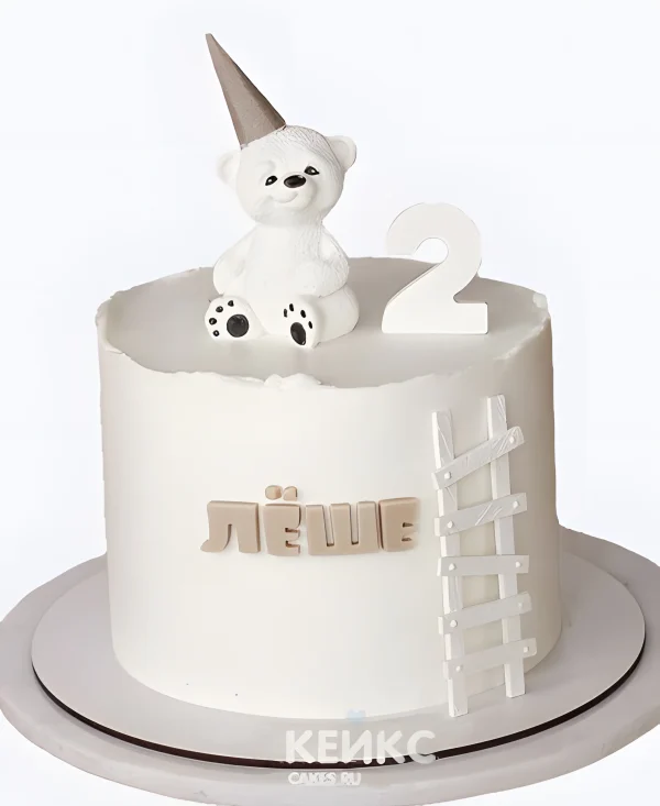Бенто торт на 2 года мальчику с медвежонком и цифрой Фото