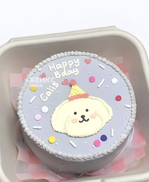 Бенто-торт на рождение с песиком и конфетти Фото