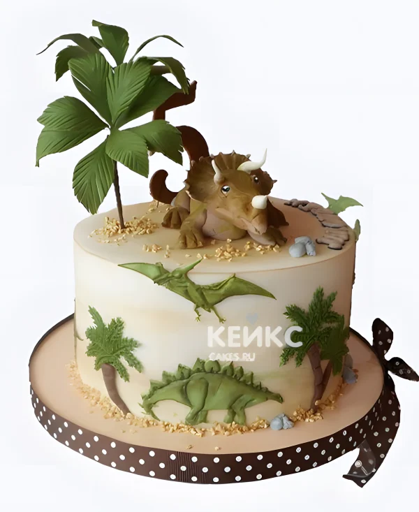 Бенто торт с динозаврами и пальмой Фото