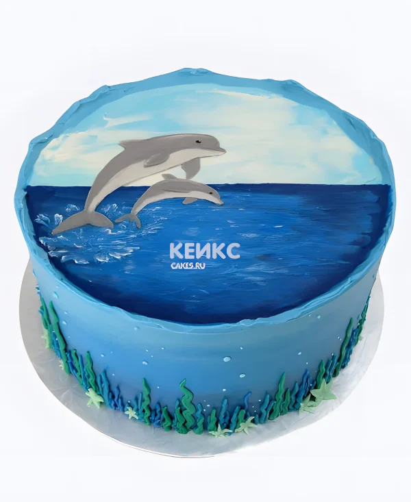 Бенто торт с фотопечатью дельфинов Фото