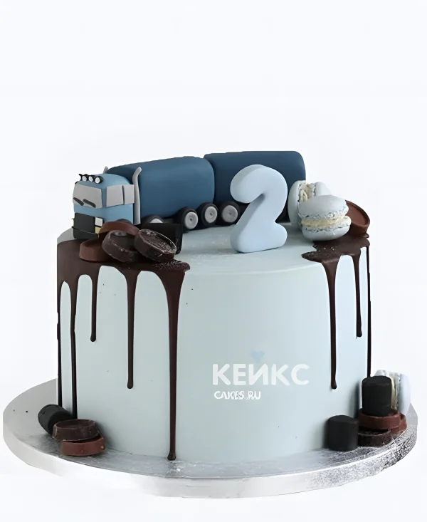 Бенто торт с машинками и шоколадными подтеками Фото