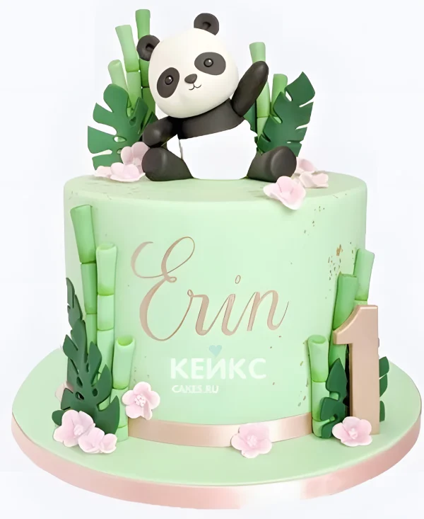 Бенто торт с пандой в зеленом цвете Фото