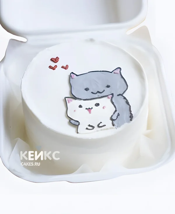 Бенто-торт в котиками и сердечками Фото