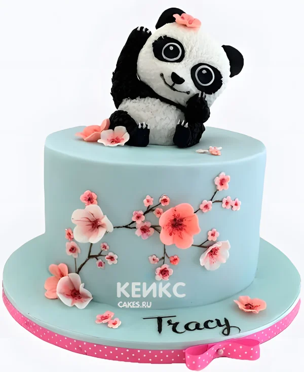 Торт с пандой и сакурой для девочки Фото