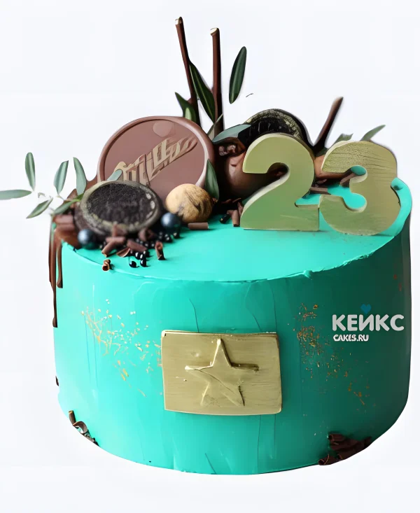 Бирюзовый торт на 23 февраля Фото