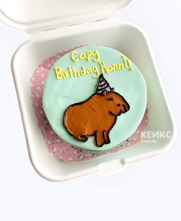 Бирюзовый торт с капибарой Фото