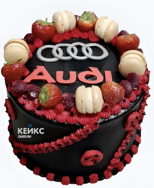 Черно-красный торт Ауди с ягодами Фото