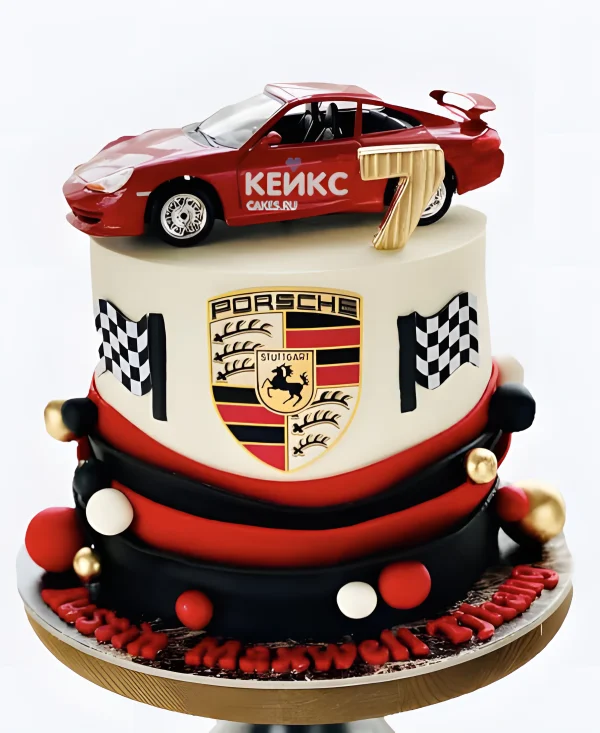 Черно-красный торт Порше с машиной Фото
