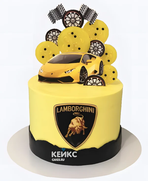 Черно-желтый торт Ламборджини с фотопечатью Фото