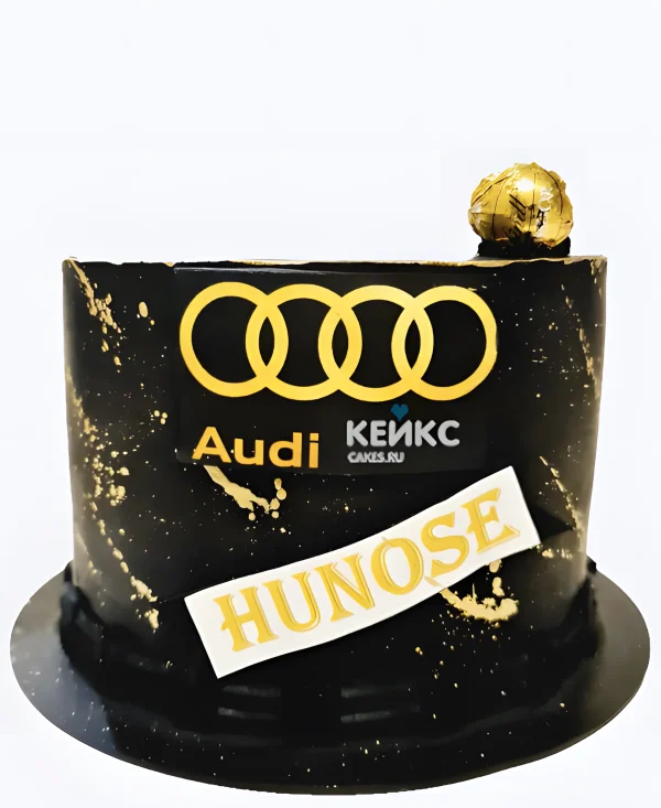 Черно-золотой торт Ауди с фотопечатью Фото