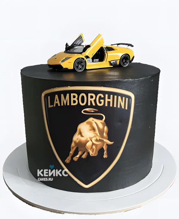 Черный торт Ламборгини с желтой машиной Фото