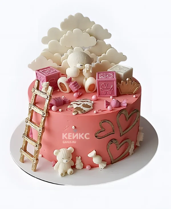 Чудесный торт на 3 месяца с мишками и кубиками Фото