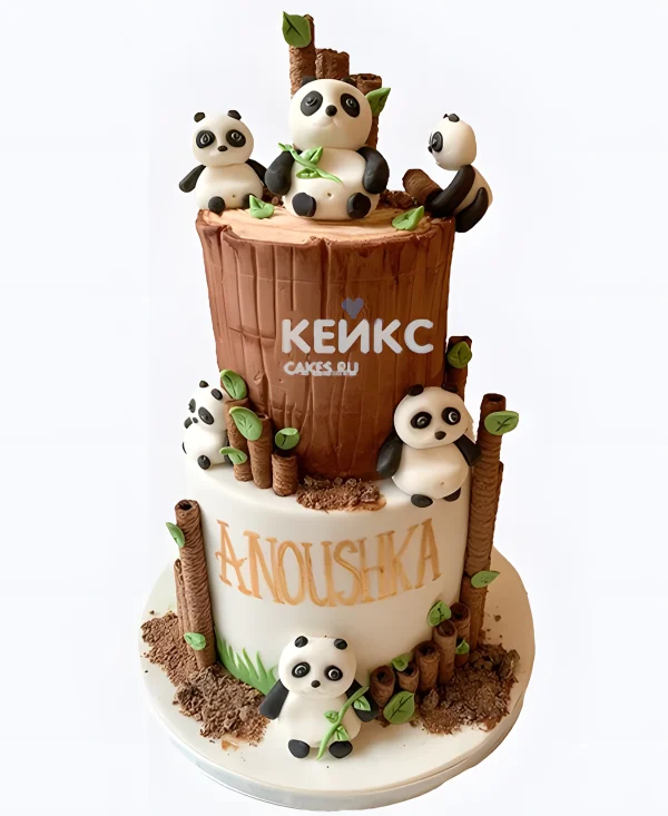 Деревянный бенто торт с пандами Фото