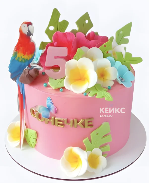 Детский торт с попугаем для дня рождения Фото