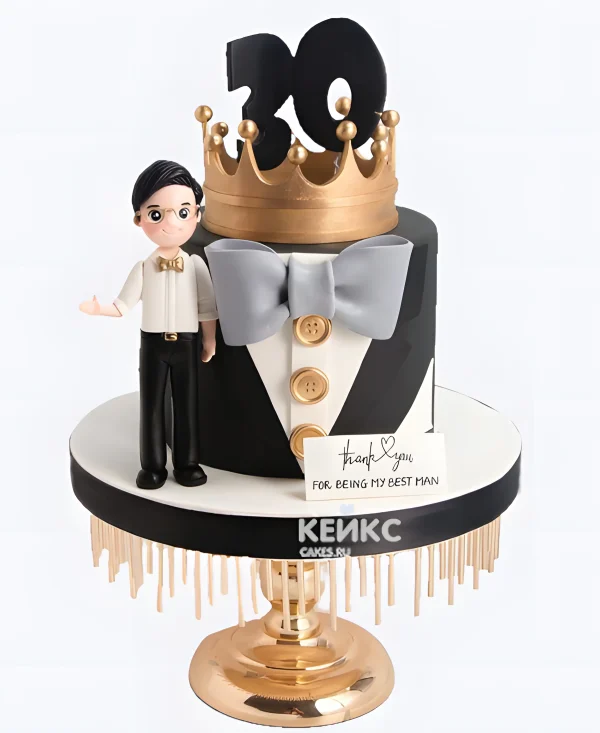 Торт мужу с короной и фигуркой Фото