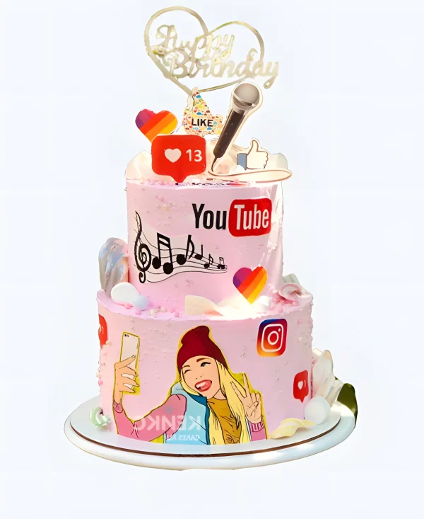 Двухъярусный розовый торт с инстаграм Фото