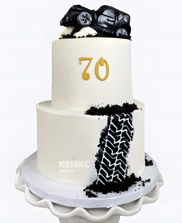 Двухъярусный торт Джип на 70 лет папе Фото