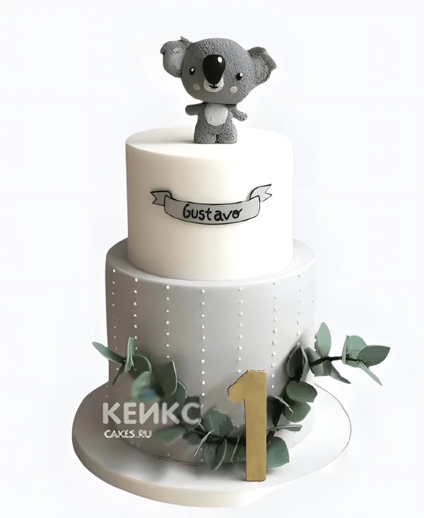 Двухъярусный торт из мастики с коалой Фото