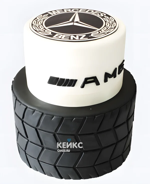 Двухъярусный торт колесо с логотипом Мерседес Фото