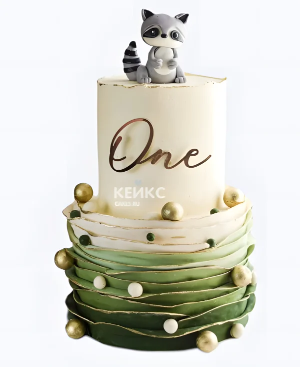 Двухъярусный торт с енотом Фото