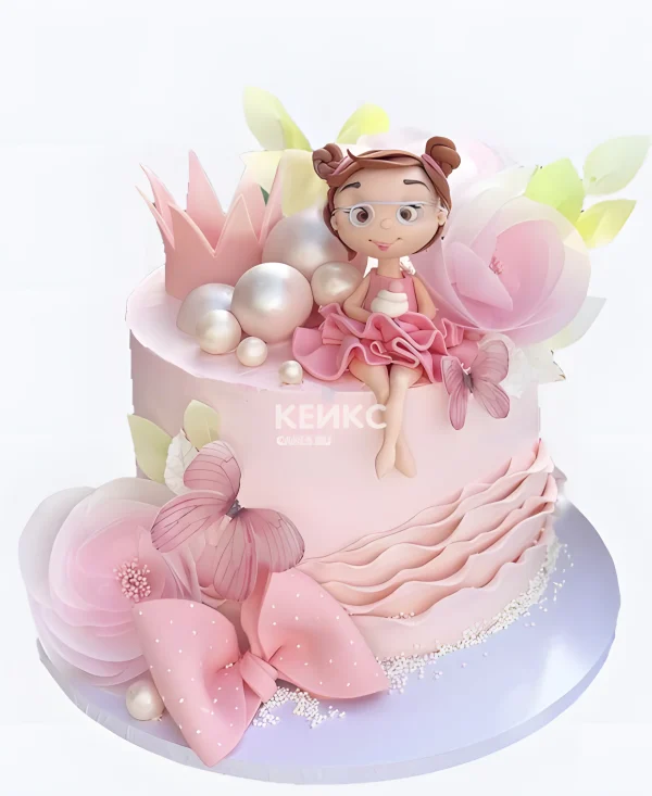 Эффектный торт с девочкой и короной Фото