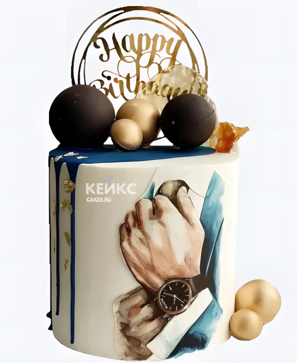 Элегантный торт мужу с фотопечатью Фото