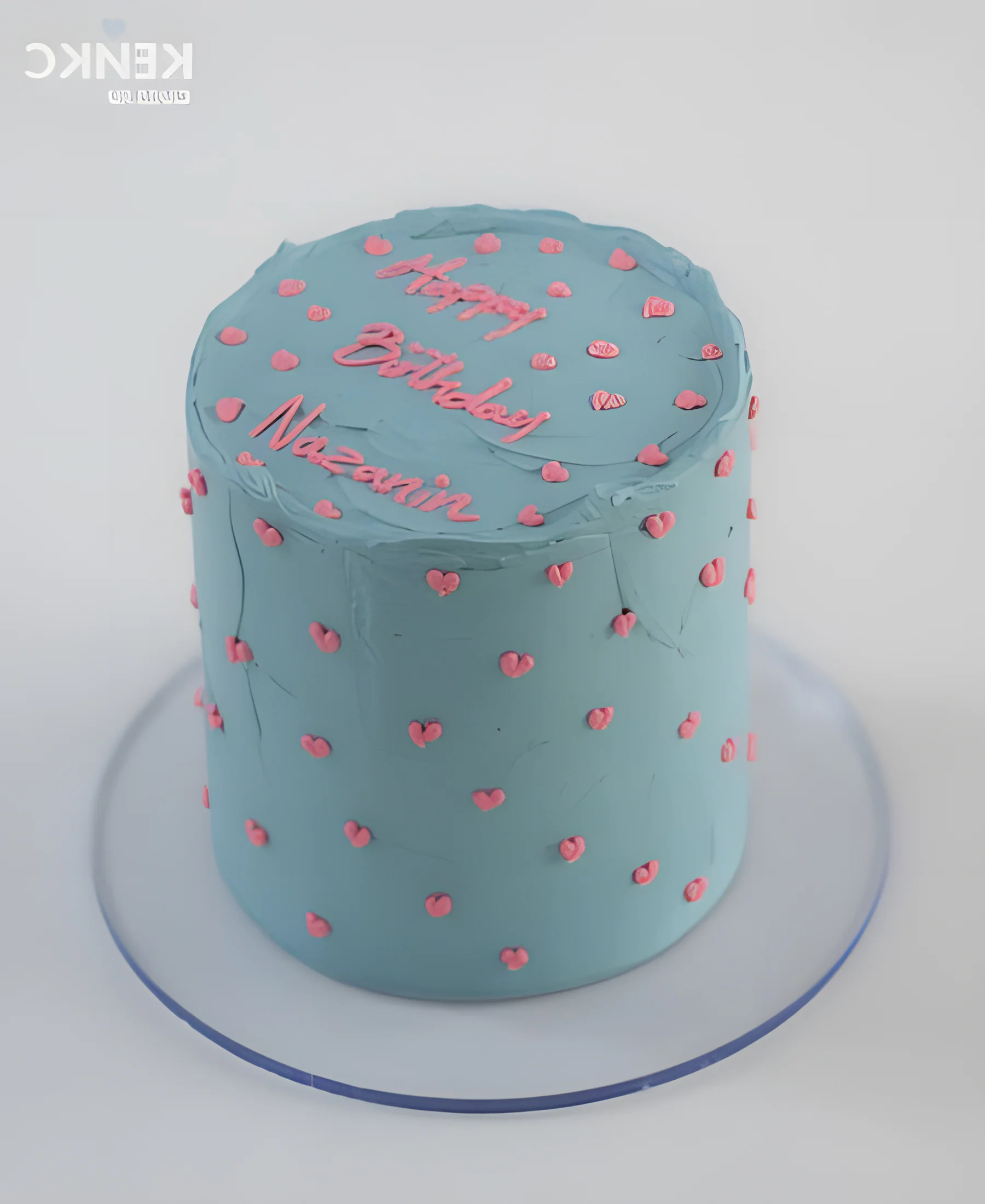 Эстетичный голубой торт с розовыми сердечками Фото
