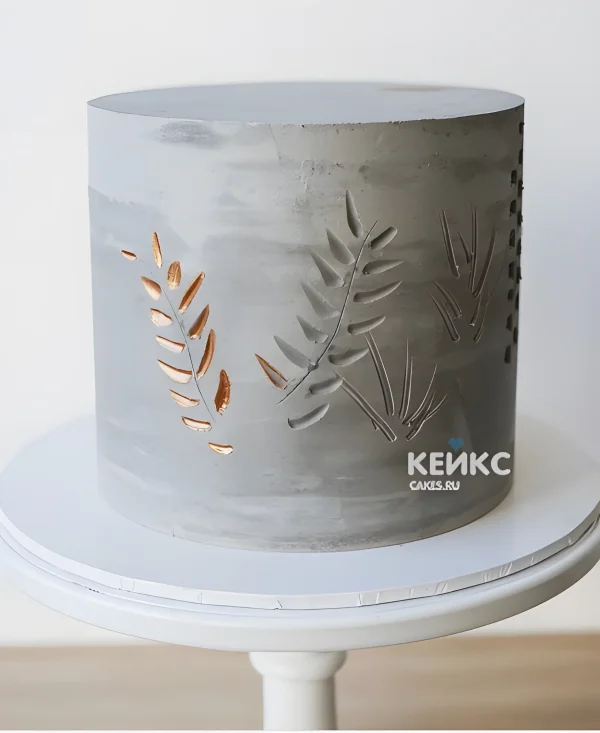 Эстетичный серый торт с силуэтами листьев Фото