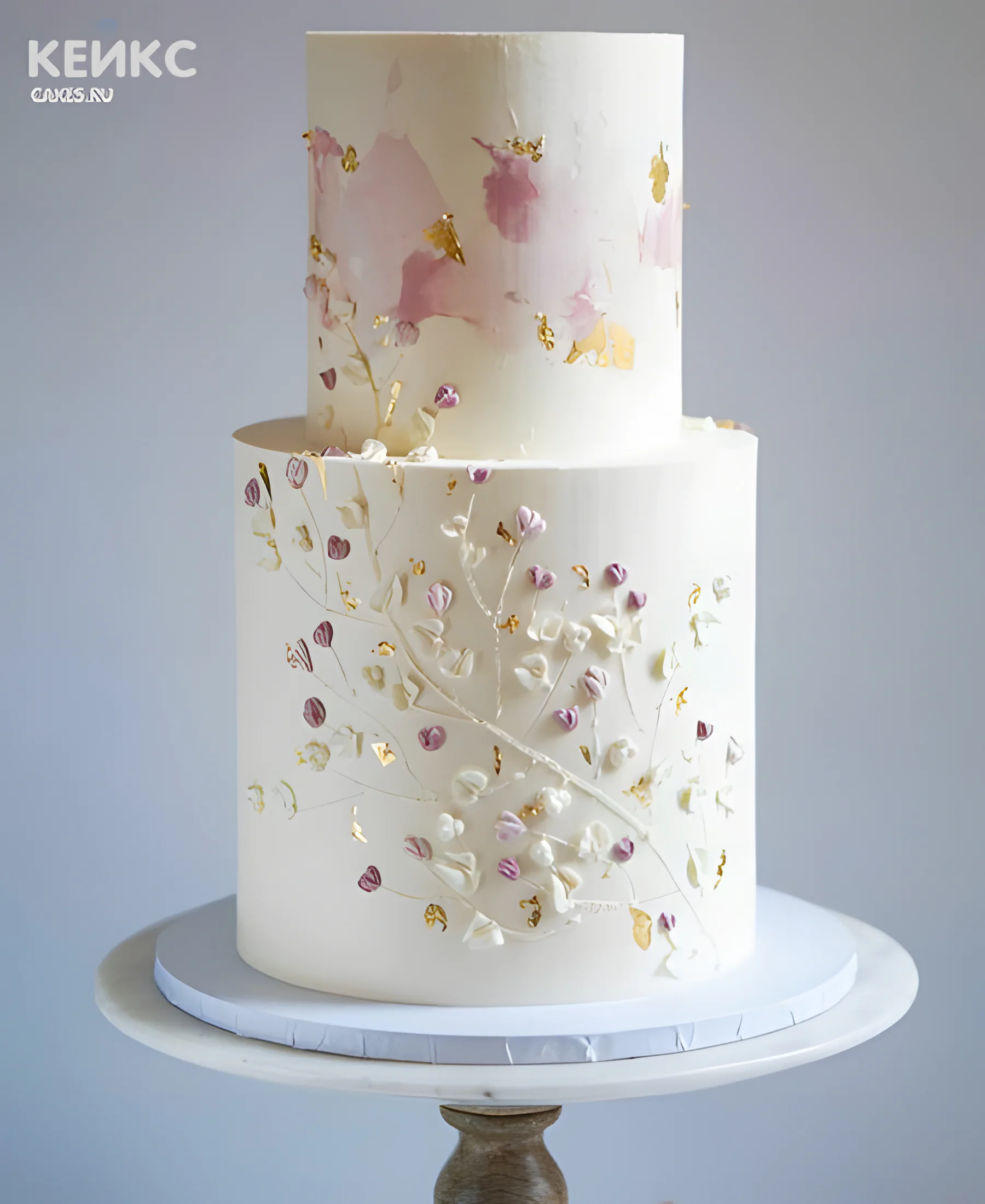 Эстетичный торт на день рождения с цветочками Фото