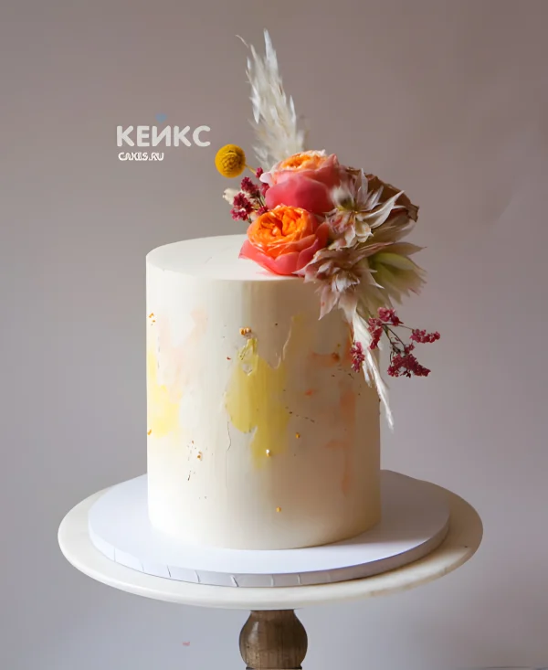 Эстетичный торт с красивым букетом цветов Фото