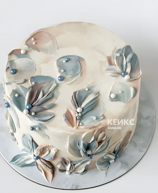 Эстетичный торт с цветами и бусинами Фото