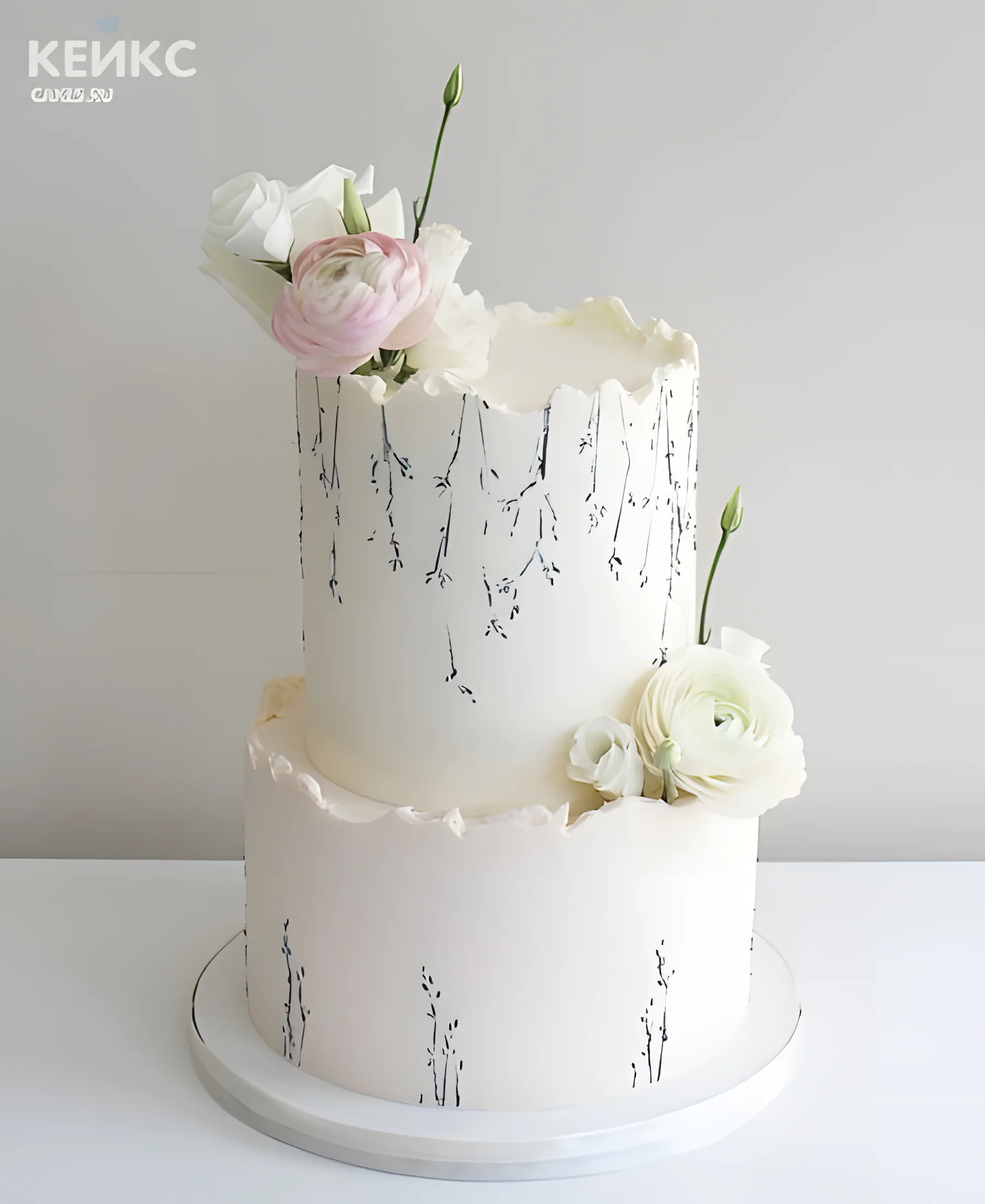 Эстетичный торт с веточками и цветами Фото