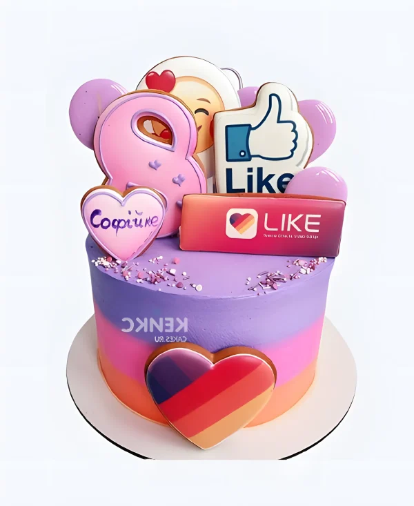 Фиолетовый торт с инстаграмом и цифрой Фото