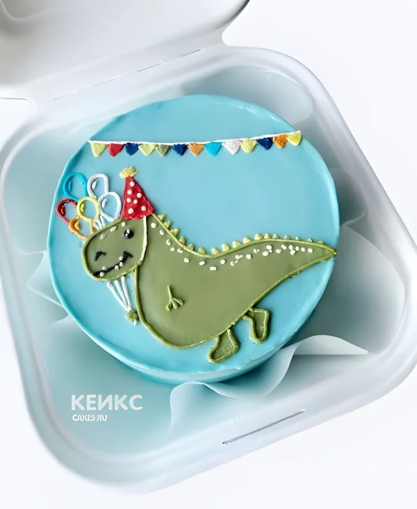 Голубой бенто-торт на рождение с динозавром Фото
