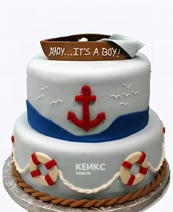 Голубой торт с якорем Фото