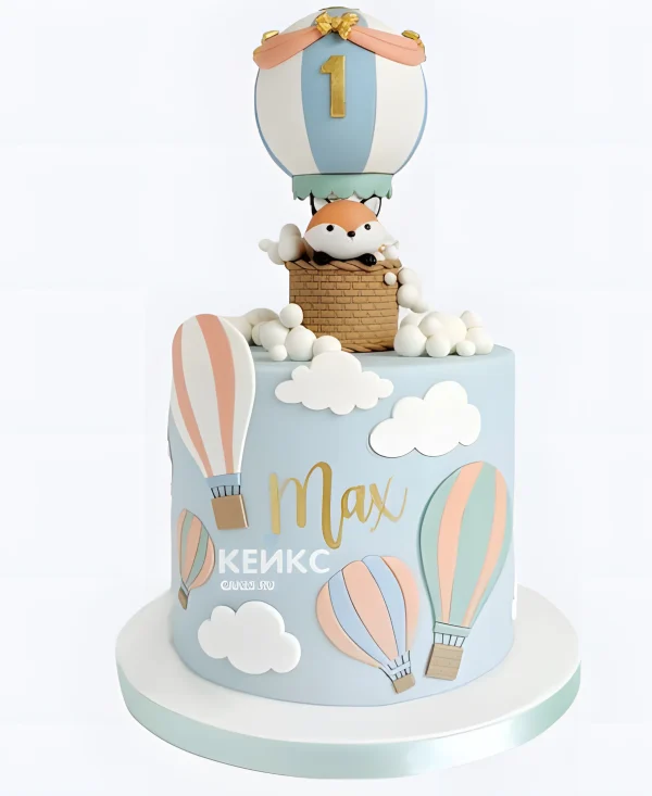 Голубой торт с лисой и облаками Фото