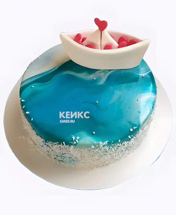 Голубой зеркальный торт на бумажную свадьбу Фото