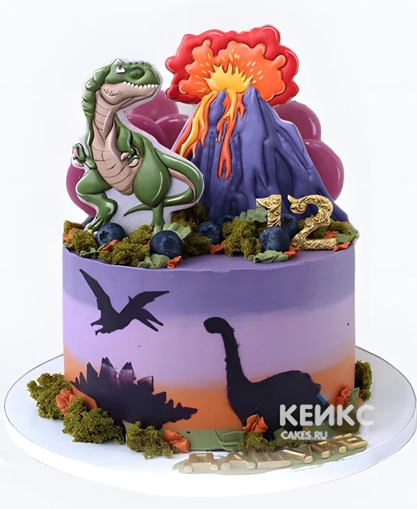 Яркий бенто торт с динозавром на 12 лет Фото