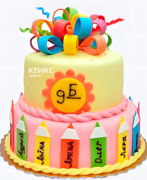 Яркий торт на выпускной 9 класс с именами Фото