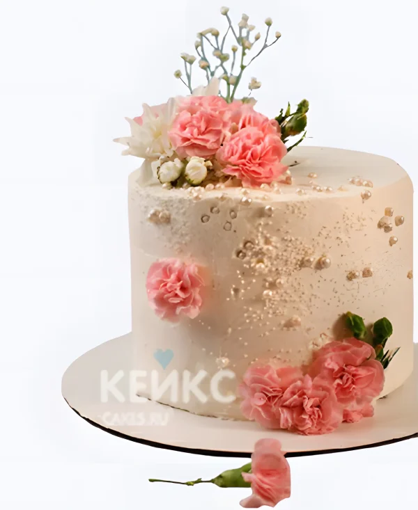 Изящный торт на 8 марта с цветами Фото
