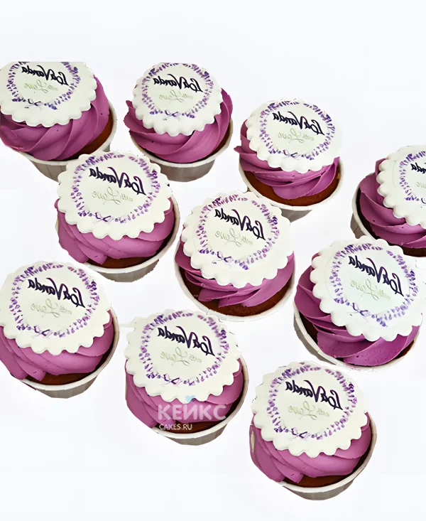 Капкейки с фотопечатью на корпоратив с розовым кремом Фото