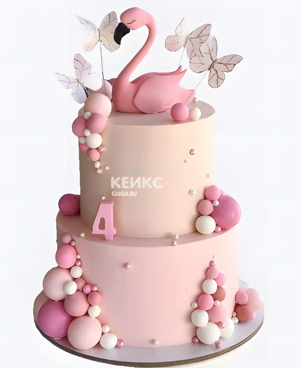 Красивый торт на 4 года девочке с фламинго Фото