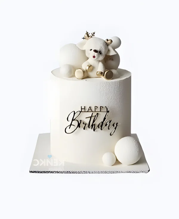 Красивый велюровый торт на 3 месяца с зверьком Фото