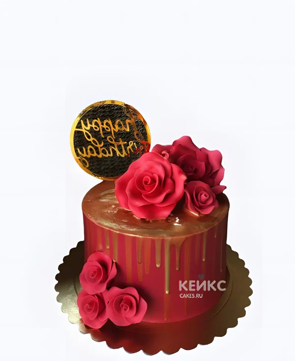 Красно золотой торт с цветами из мастики Фото
