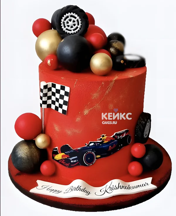 Красный торт Феррари с шарами Фото