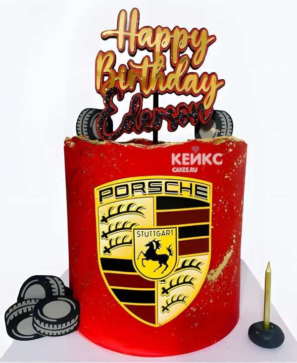 Красный торт Порше с топпером Фото