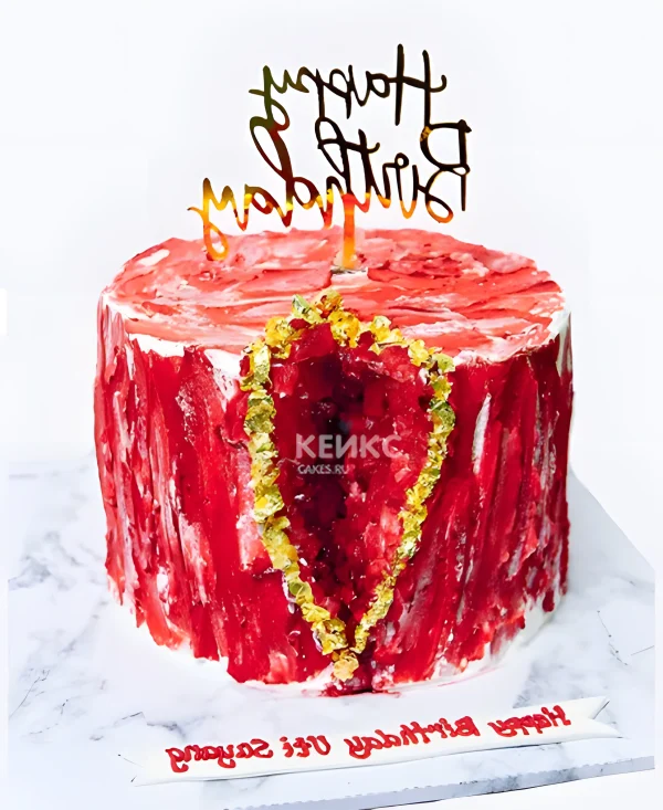 Торт с красными коржами и кристаллами Фото