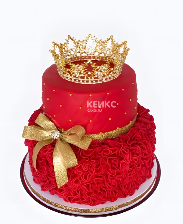 Красный торт с блестками и короной Фото